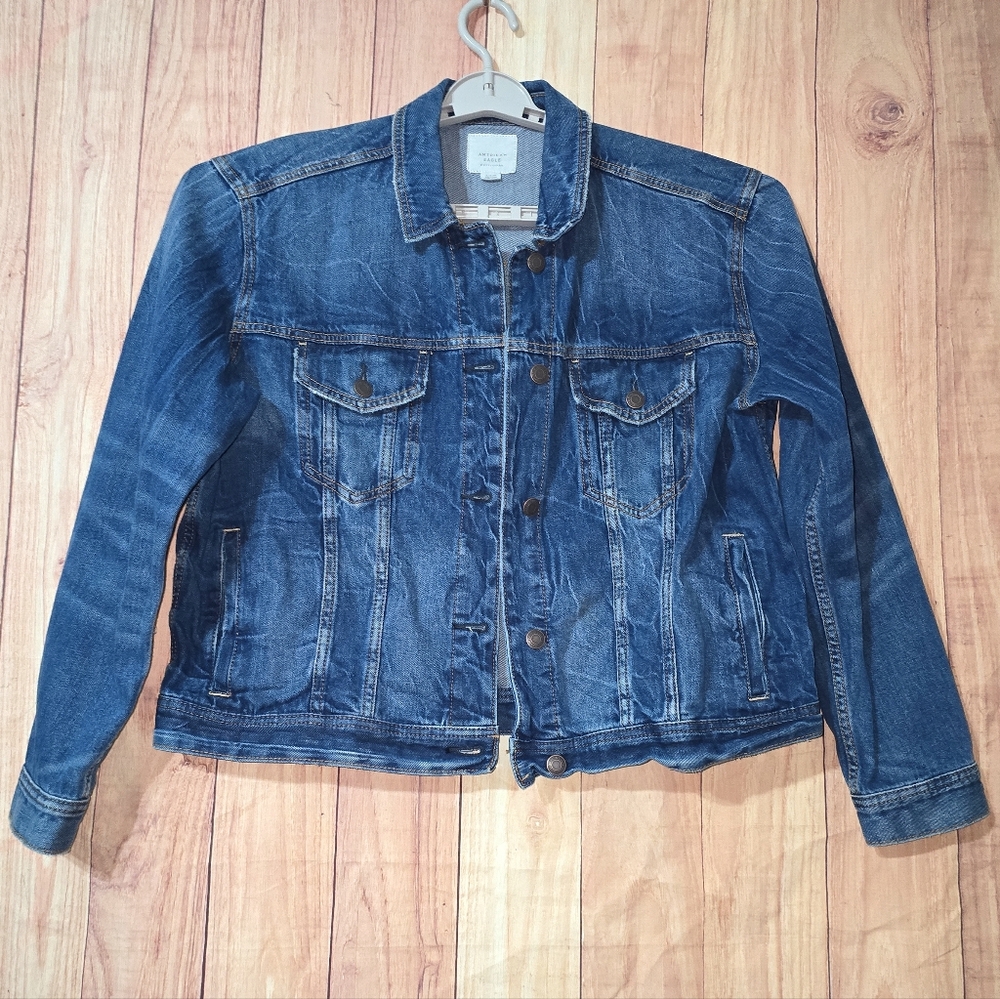 American Eagle Denim Medium Wash Botton Front Long Sleeve Blue Jacket XL - Picture 6 of 9